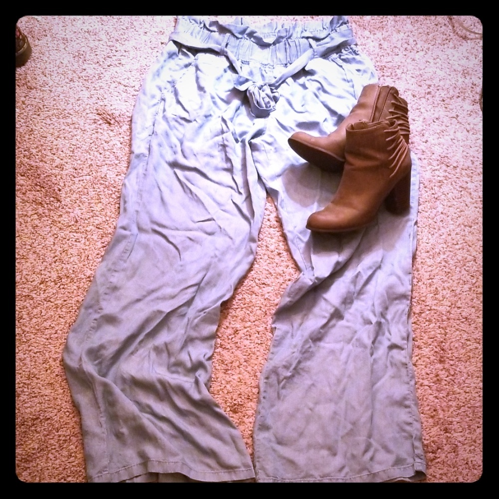 Super long wide leg linen-like pants